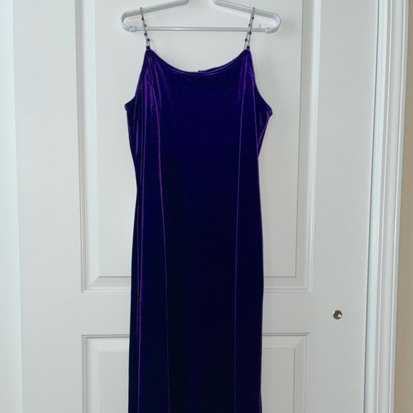 Vintage Dresses & Skirts - Vintage Purple Maxi Velvet Dress with Jewel Straps